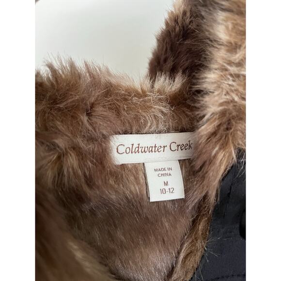 NWT Coldwater Creek Wonderlands toggle pea Coat Sz M Black suede faux fur - Picture 8 of 12